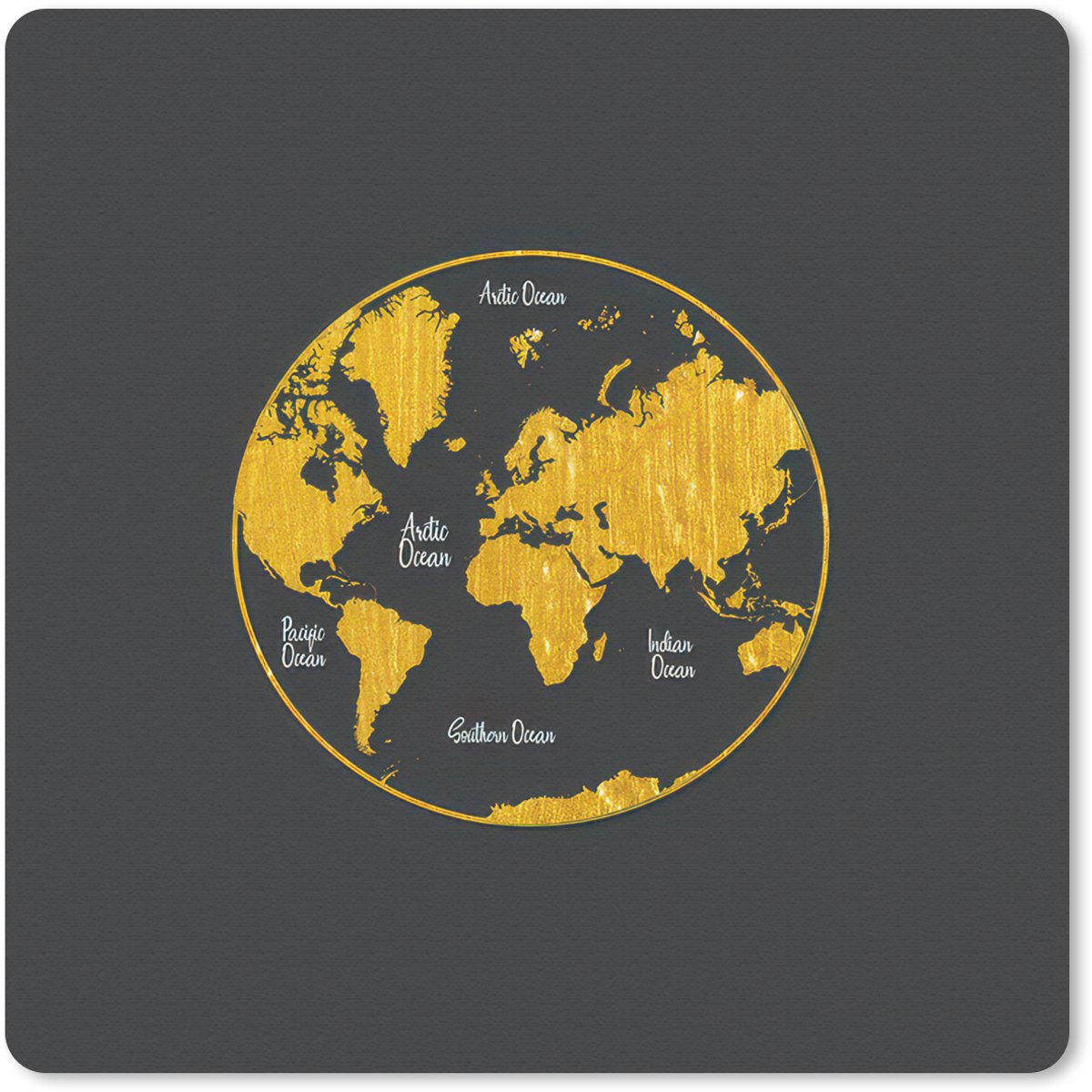 Muismat 20x20 cm - Mousepad Wereldkaart - Cirkel - Goud - Muismatten