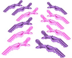 Kappers Haarklemmen - 12 stuks - Grote Haarklem - Platte haarspeldjes - Antislip - Stevige Platbek Haarklem - Haarspeld - Haarklemmen Dames - Haarclips Premium - Professionele Haarklemmen - Afdeelklem - Paars en roze