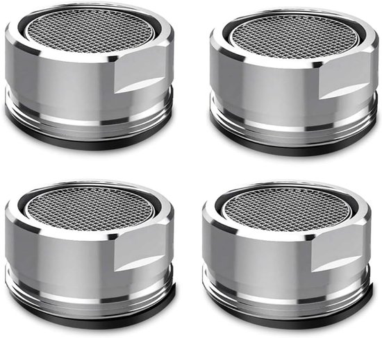 Aérateurs de robinet universels 4 pièces - Aérateur de robinet - M24 - Buse économiseuse d'eau Chrome - Sortie de filtre - Résistant aux éclaboussures - Filetage extérieur standard 24 mm - Ring non incluse - Argent