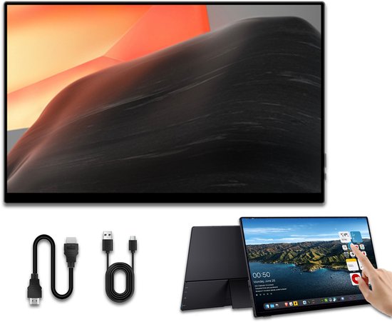 Gloovon® - Portable Monitor - 15.6 inch - Touchscreen - Full HD - IPS Draagbaar Scherm - Raagbare Monitor voor Laptop met Speakers - HDMI Gaming Monitor - Plug & Play