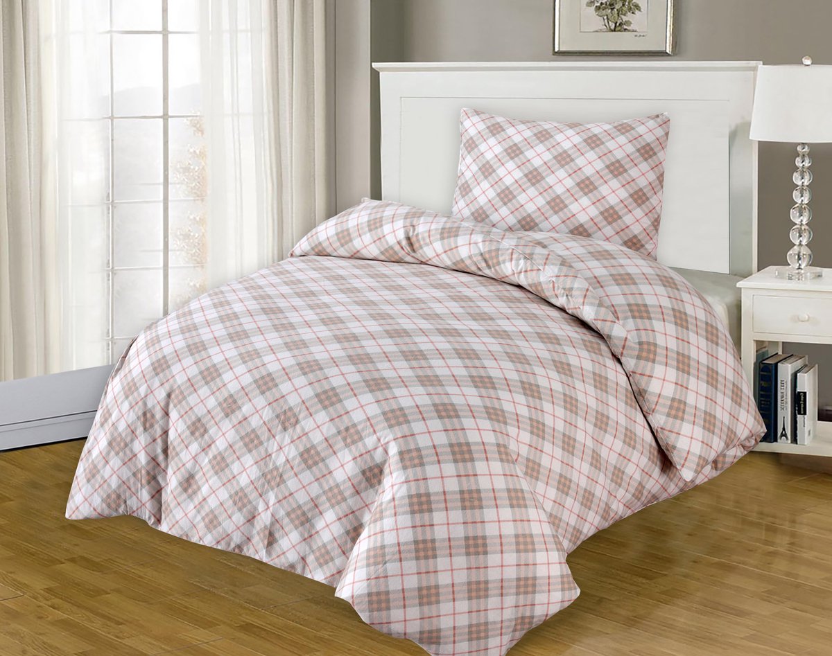 Bed Glow & Apparel – 1-Persoons Dekbedovertrekset 140x200 cm met 1 Kussenslopen 60x70 cm – 100% flannel– Vrierkanten