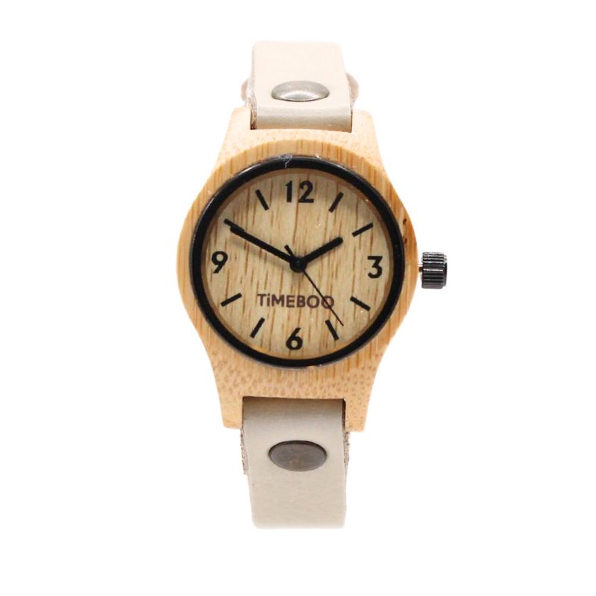 Timeboo horloge Small | Bamboe houten horloge | dames - leer - Creme