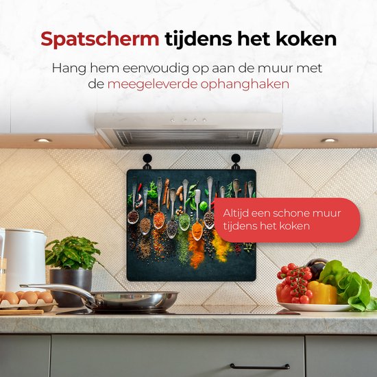 KitchyMist Inductie Beschermer 60x52 cm - Kruiden en Specerijen Lepels - Kookplaat Beschermer - Afdekplaat voor Kookplaat - Inductie Mat - Spatscherm Achterwand Keuken