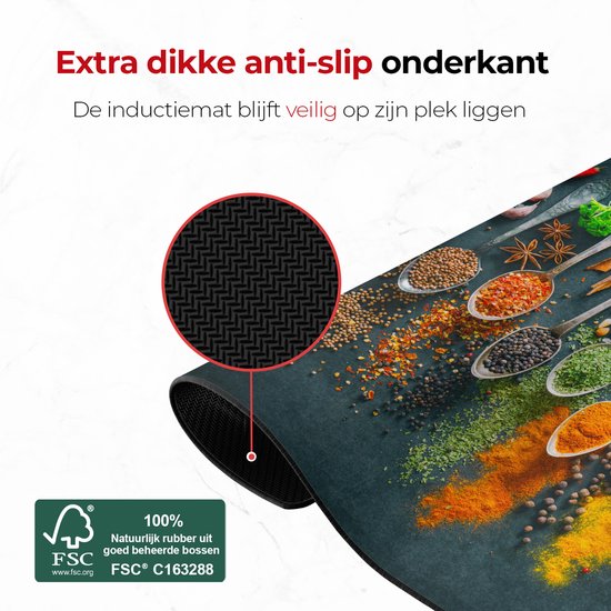 KitchyMist Inductie Beschermer 60x52 cm - Kruiden en Specerijen Lepels - Kookplaat Beschermer - Afdekplaat voor Kookplaat - Inductie Mat - Spatscherm Achterwand Keuken