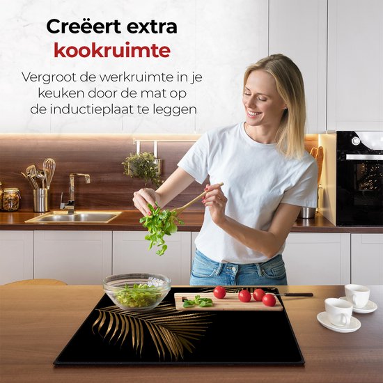 KitchyMist Inductie Beschermer 60x52 cm - Gouden Bladeren - Kookplaat Beschermer - Afdekplaat voor Kookplaat - Inductie Mat - Spatscherm Achterwand Keuken