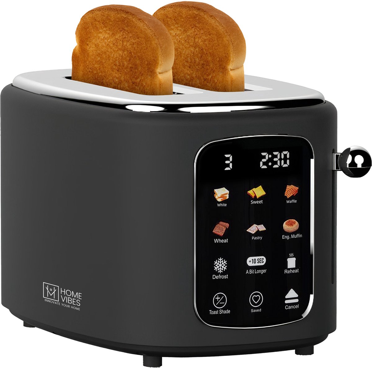 Home Vibes® Broodrooster – Met LED Display – Toaster - 6 Voorprogramma’s – Grille Pain - Brood Rooster - Brede Sleuven - 800W – Mat Zwart