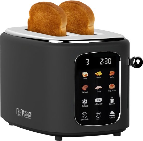 Home Vibes® Broodrooster – Toaster – Met Touch LED Display - 6 Voorprogramma’s – Grille Pain – Brood Rooster - Brede Sleuven - 800W – Mat Zwart