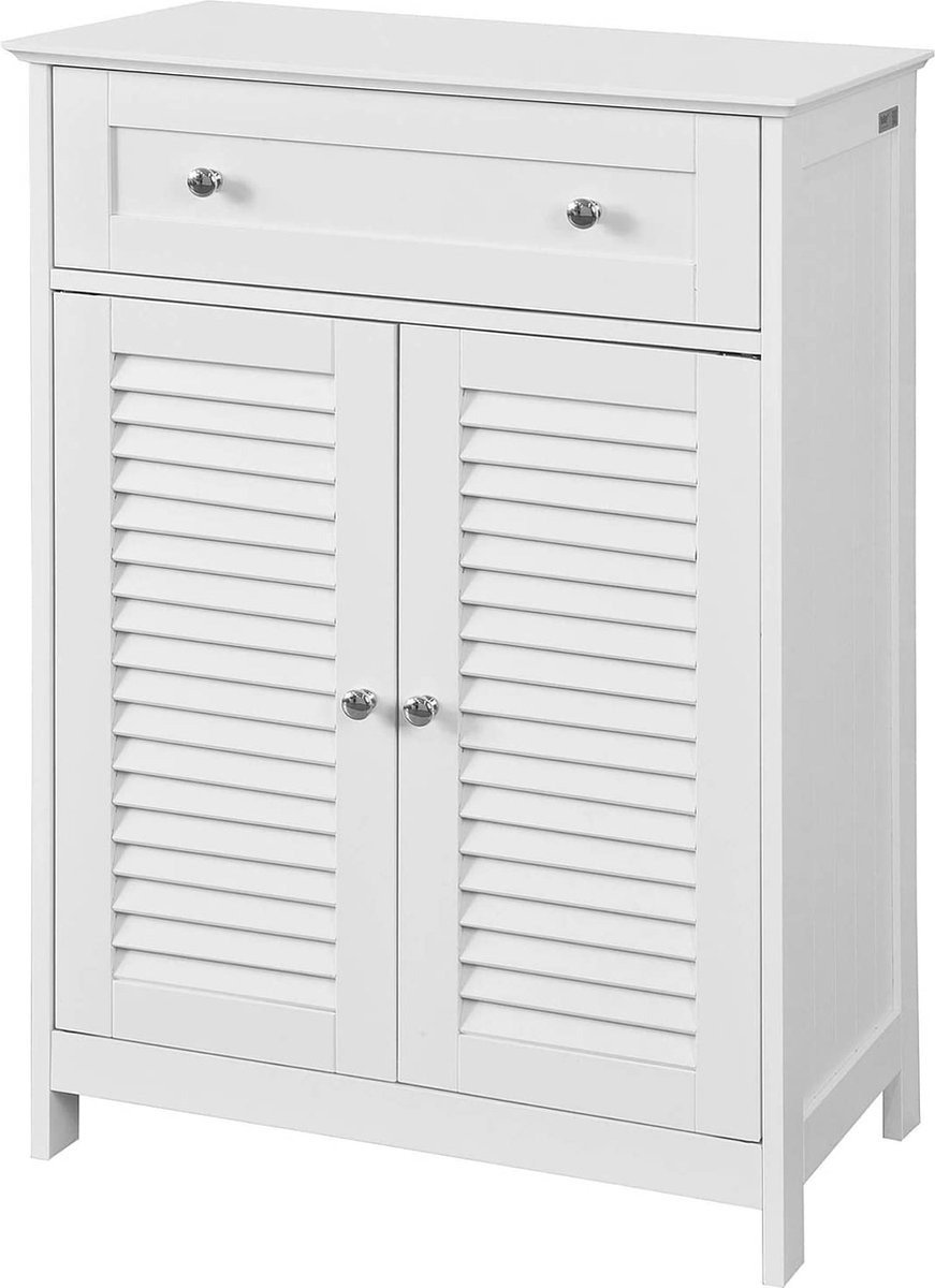QPFO® Badkamerkast – Dressoir – Kolomkast – MDF Wit – Opbergkast 35 x 60 x 87 cm – Badkamermeubel met Deuren en Legplanken