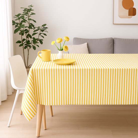 Nappe antitache – Nappe en coton élégante, Fris et pratique à rayures 160 x 200 jaune doux