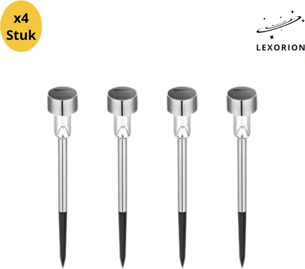 Lexorion Luminis - Tuinverlichting - Zonne-energie - Set van 4 LED Solar Tuinlampen - Solar - IP55 Waterdicht - Energiebesparende Buitenverlichting voor Terras, Pad, Gazon & Achtertuin