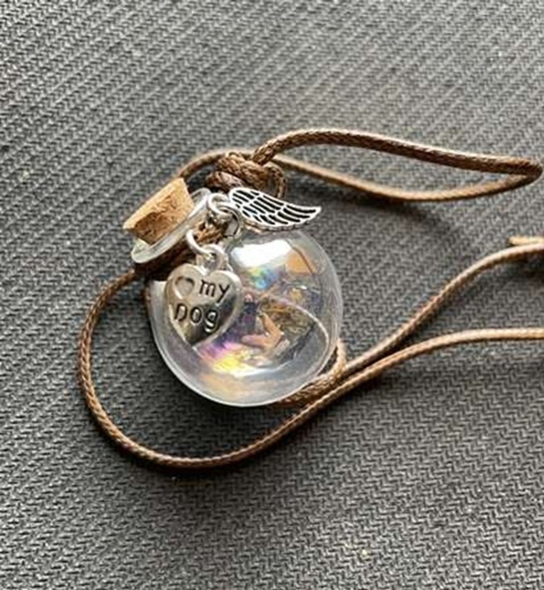 Assierraad/urn -regenboog-3,5cm x 3 cm- aan koord-voor hond-NaamopKado