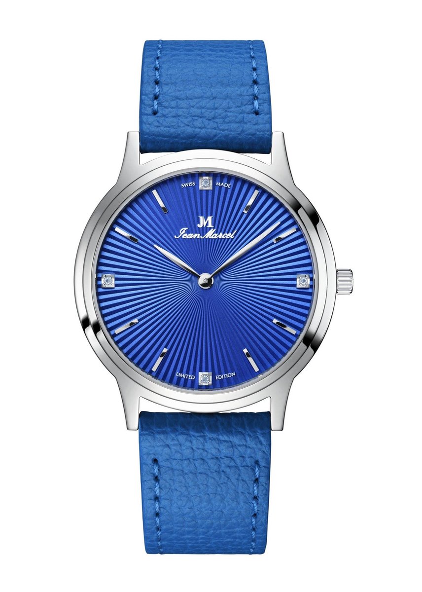Jean Marcel Asteria - horloge - blauw - kobaltblauw - lederen band - leer blauw - 36 mm