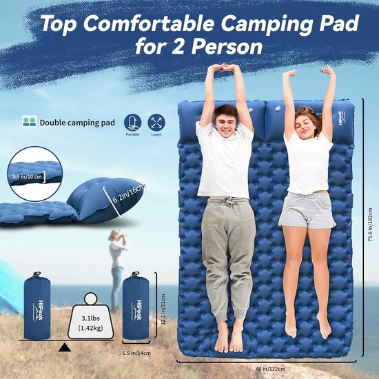 Opblaasbare dubbele campingmat met voetpomp en hoofdkussen - Ultralicht en draagbaar voor 2 personen van Quechua — afbeelding 4