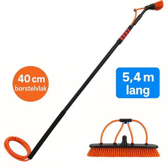 Aqua2Go Telescoopsteel 5,4 meter - Lichtgewicht aluminium - 40 cm. borstel - Ramenwasser - Ramen wassen - Zonnepanelen - Zonnepaneelwasser