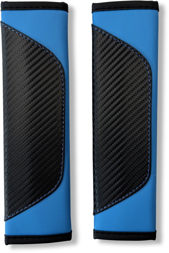 Gordelbeschermer - Set van 2 Gordelhoezen - Zwart Blauw Carbon Look - Kasey Products van Merkloos — afbeelding 4