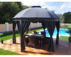 Yolo-deals - Tuin Prieel DeLuxe met LED verlichting - Solar - Rond - 350cm -UV bestendig - Antraciet