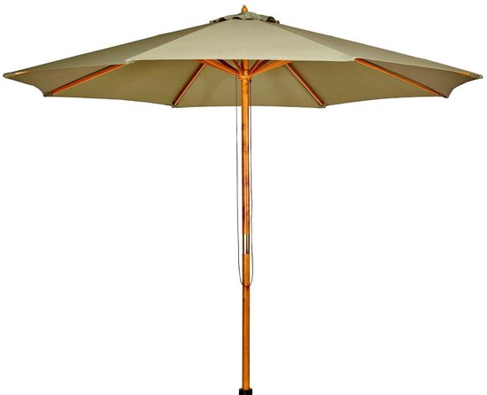 Grote Parasol Houten Tuinparasol Ø 300x260 cm – Extra Stevig & Stijlvol Zonnescherm voor Terras, Balkon & Tuin – Robuust Houtframe & UV-Beschermend Doek - Casa