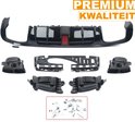 Zwarte diffusor set met uitlaat tips, rode reflector en schroeven. Tekst: PREMIUM KWALITEIT.