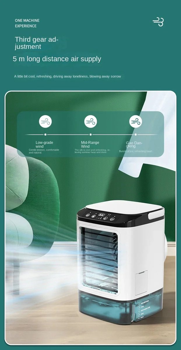 Aircooler - Airco - 12Watt - Koelventilator - Ventilator - Bevochtiger met Sprayfunctie - Mini - Voor Slaapkamer of Bureau - 900 ml Grote Watertank - Met 5v USB - Ijsmachine - Mobiele Airco - Luchtkoeler thumbnail 2