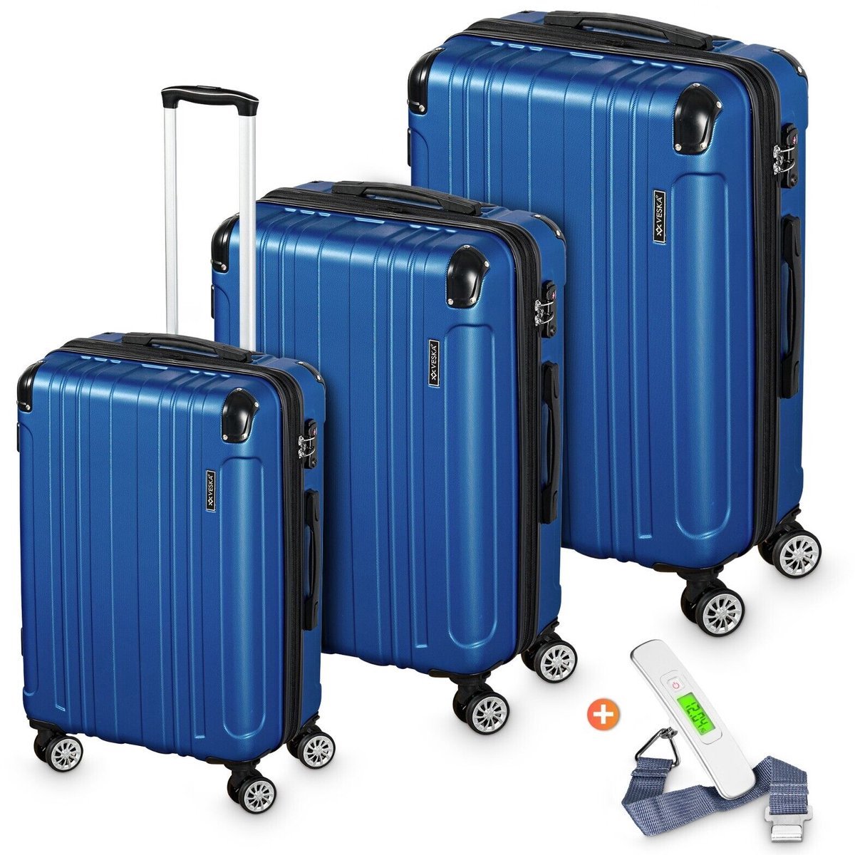Yolo-deals - 3- Delige kofferset - met afneembare wielen - 360° draaibaar - geinteregreerd slot - Sienna - Donker Blauw
