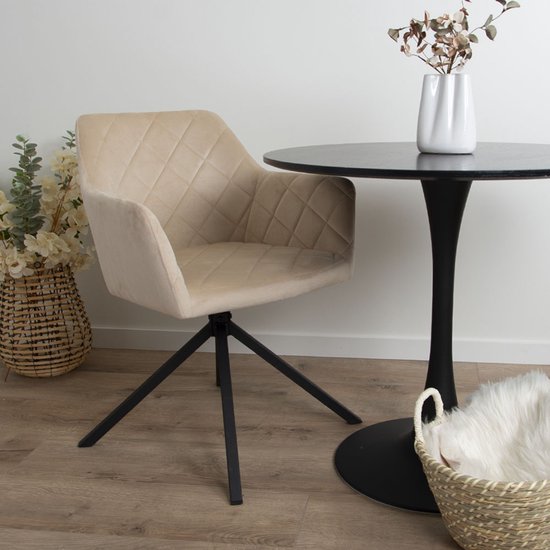 Milton & Oldbrook Velvet Eetkamerstoel Draaibaar Malmo Beige