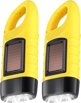 JustValue Militaire Opwindbare Zaklamp - Set van 2 - Knijpkat - Noodverlichting - Dynamo - Zonne-energie - Geel