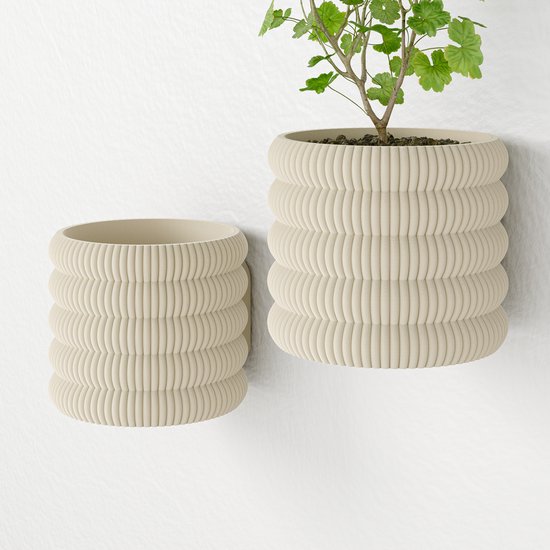 Fleuriek - Hangende bloempot voor binnen Beige - 2 stuks - Plantenpot verticle tuin, Groene muurdecoratie - Kunststof bloempot voor aan de muur, set van 2 - D12 cm