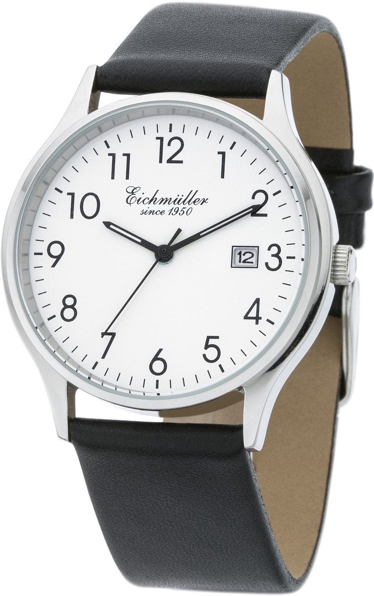 Eichmüller Klassiek Herenhorloge met Datum - Edelstaal - Zwarte Horlogeband - Witte Wijzerplaat - Quartz Uurwerk - 38 mm