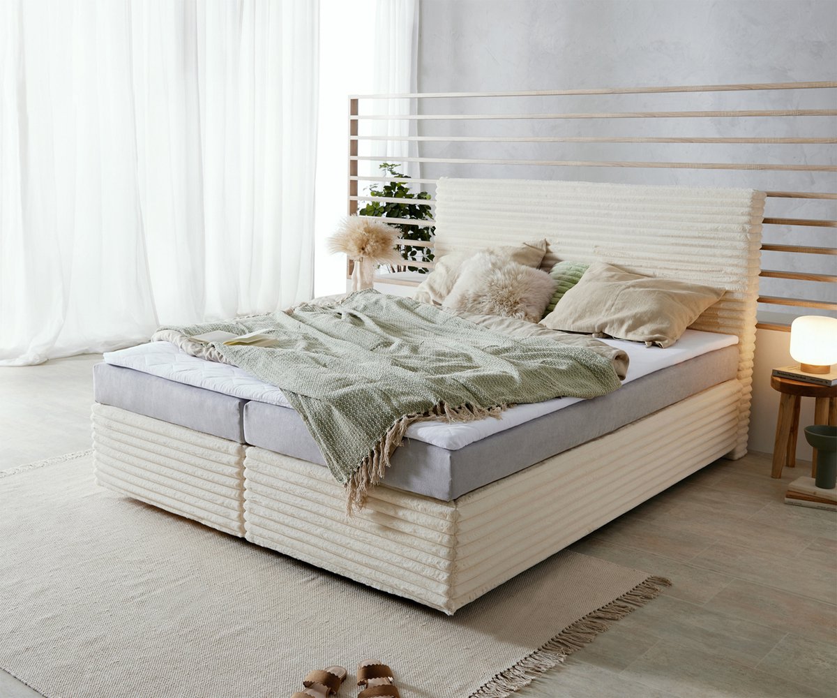 Boxspringbed Dream-Well pluche corduroy beige 160x200 cm Bonell matras PU topper