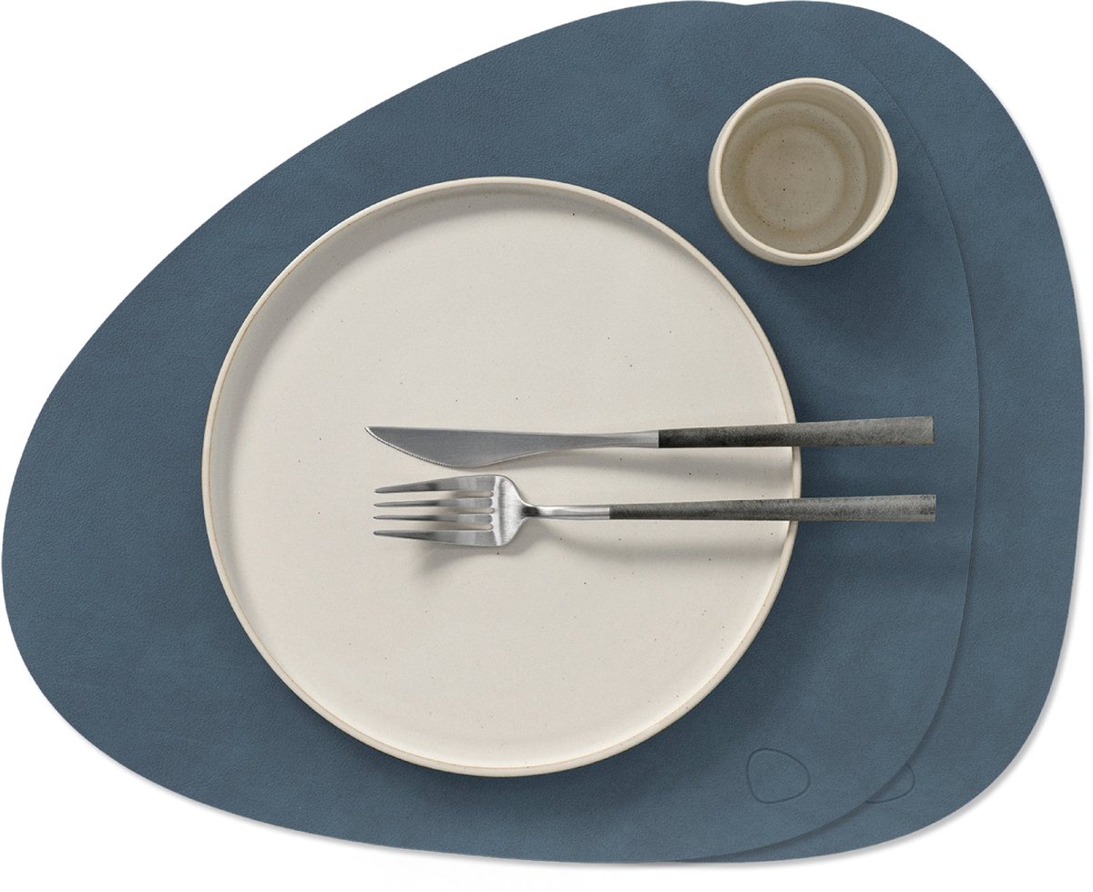LIND DNA Placemats Nupo - Leer - Dark Blue - Curved - 44 x 37 cm - 2 Stuks