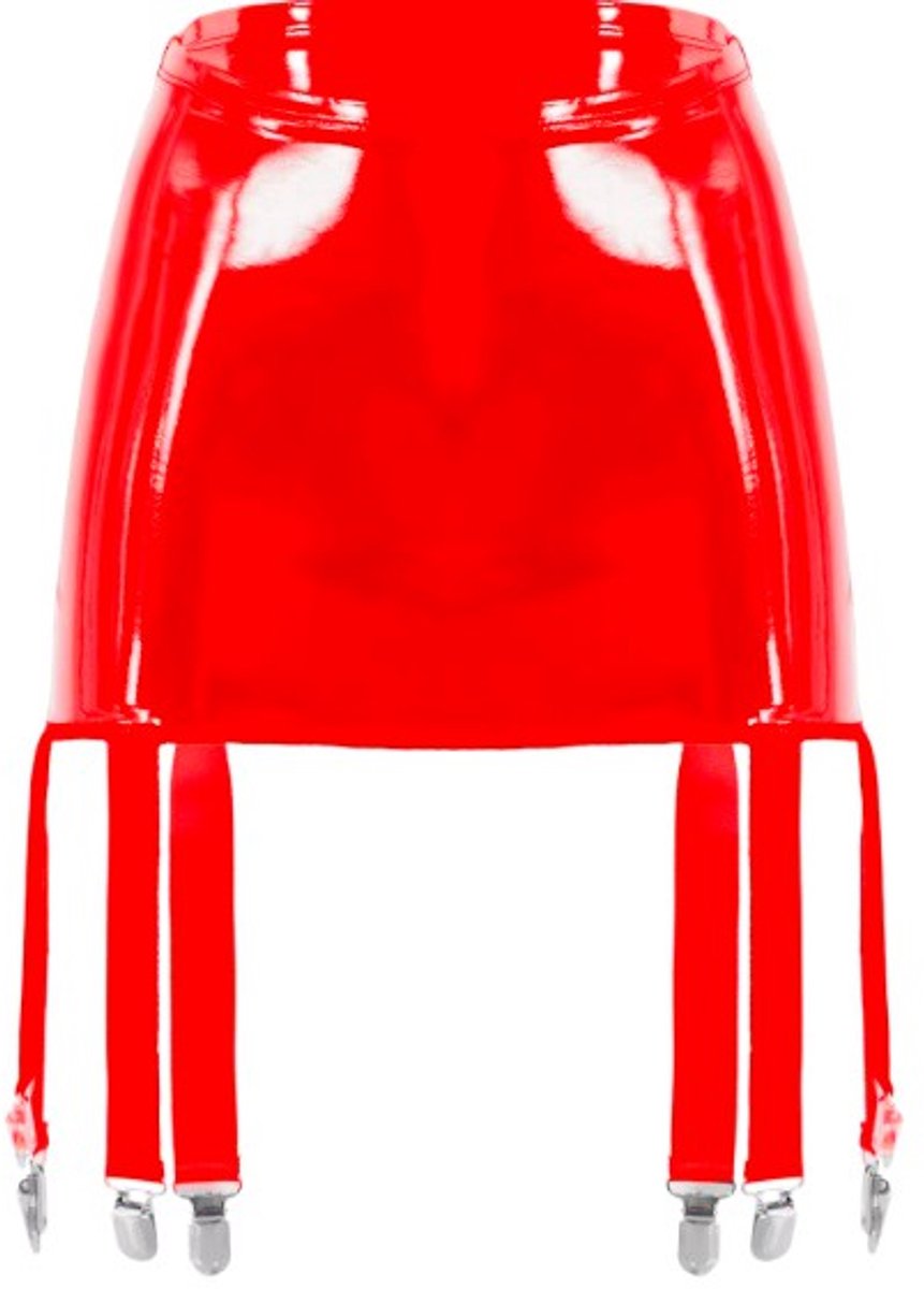 BamBella® - Datex mini Rok - Maat XXL - voor Jarratel kousen Rood Rollenspel sm dames sexy Glans kleding mix van Latex en stof