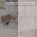 Vergelijking van een vies en schoon vloerkleed, waarbij de tapijtreiniger de vlekken verwijdert.