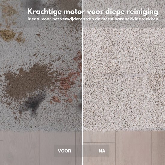 Vergelijking van een vies en schoon vloerkleed, waarbij de tapijtreiniger de vlekken verwijdert.