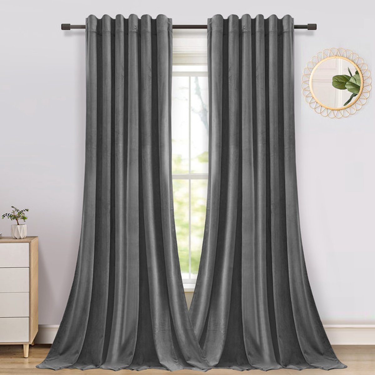 Verduisterende Gordijnen - Qelus - Gordijn - Curtains - Kant en Klaar - Fluweel Gordijnen - B 132 x H 244cm - Donkergrijs - 2 stuks