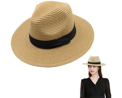 Zonnehoed - Reishoed - Heren & Dames - Panama Hoed - Zomer Zonnehoed Dames - Strohoed Verstelbaar - Fedora - Dames UV Zonnehoed - Strohoed - Strandhoed - 56-58 Cm - Naturel