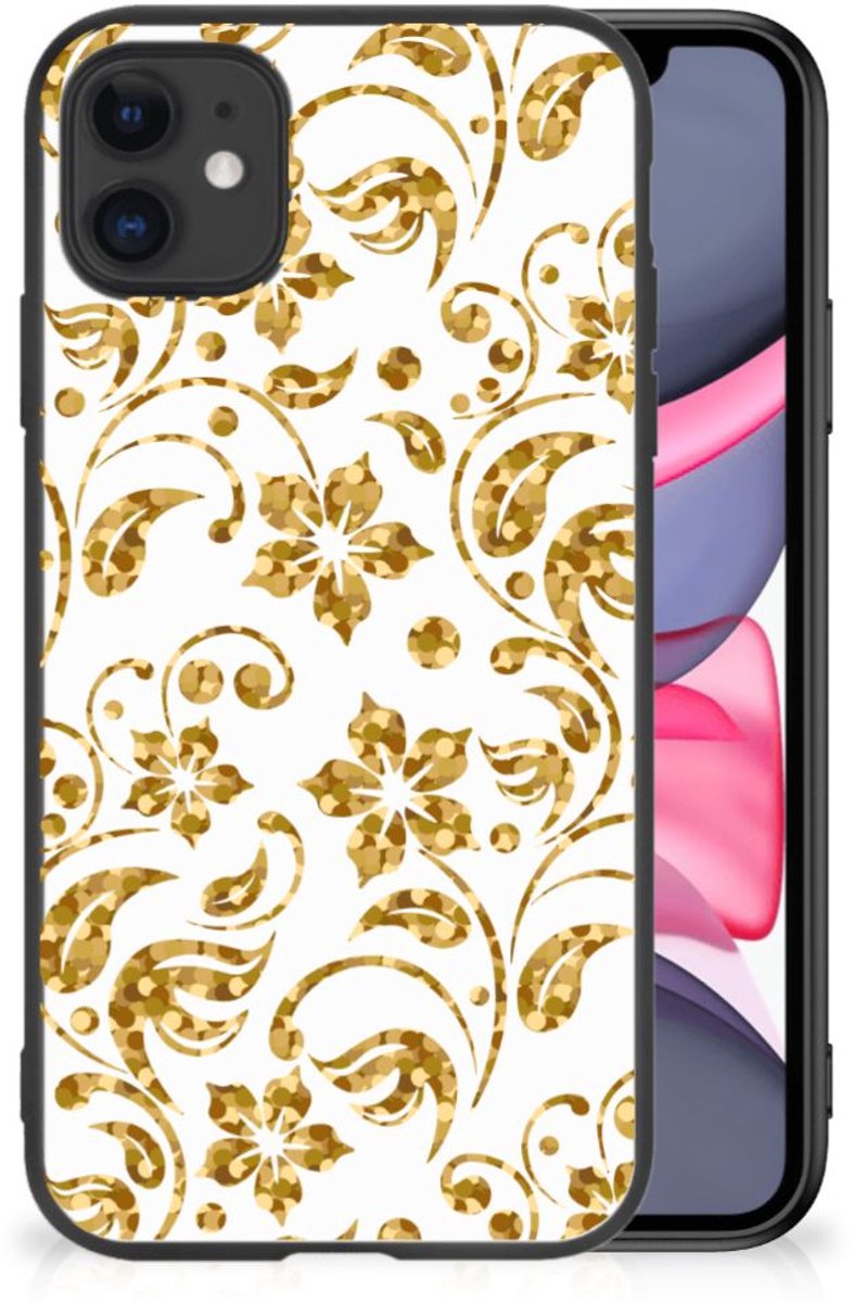 iPhone 11 Bloemen Hoesje Gouden Bloemen