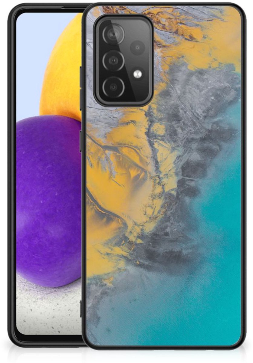 Samsung Galaxy A72 (5G/4G) Marmeren Print Telefoonhoesje Marble Blue Gold