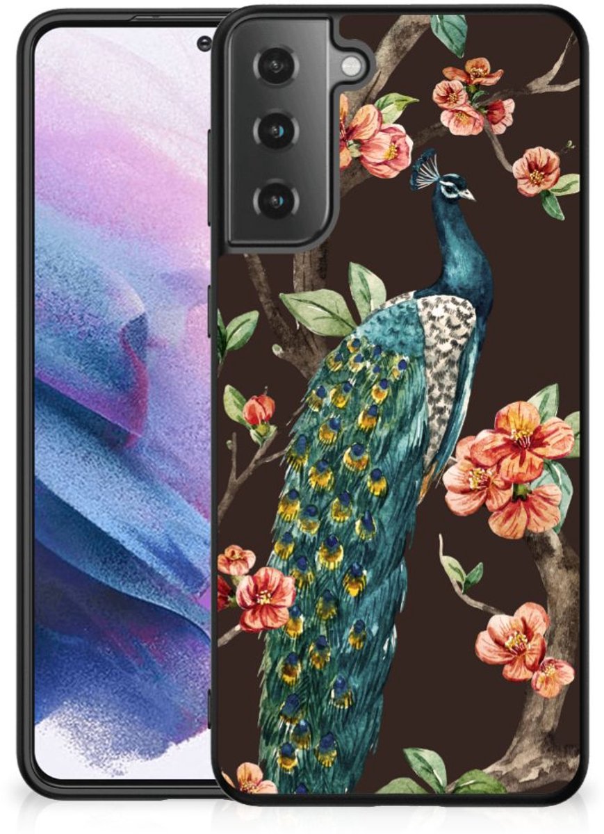 Samsung Galaxy S21 Plus Dierenprint Telefoonhoesje Pauw met Bloemen