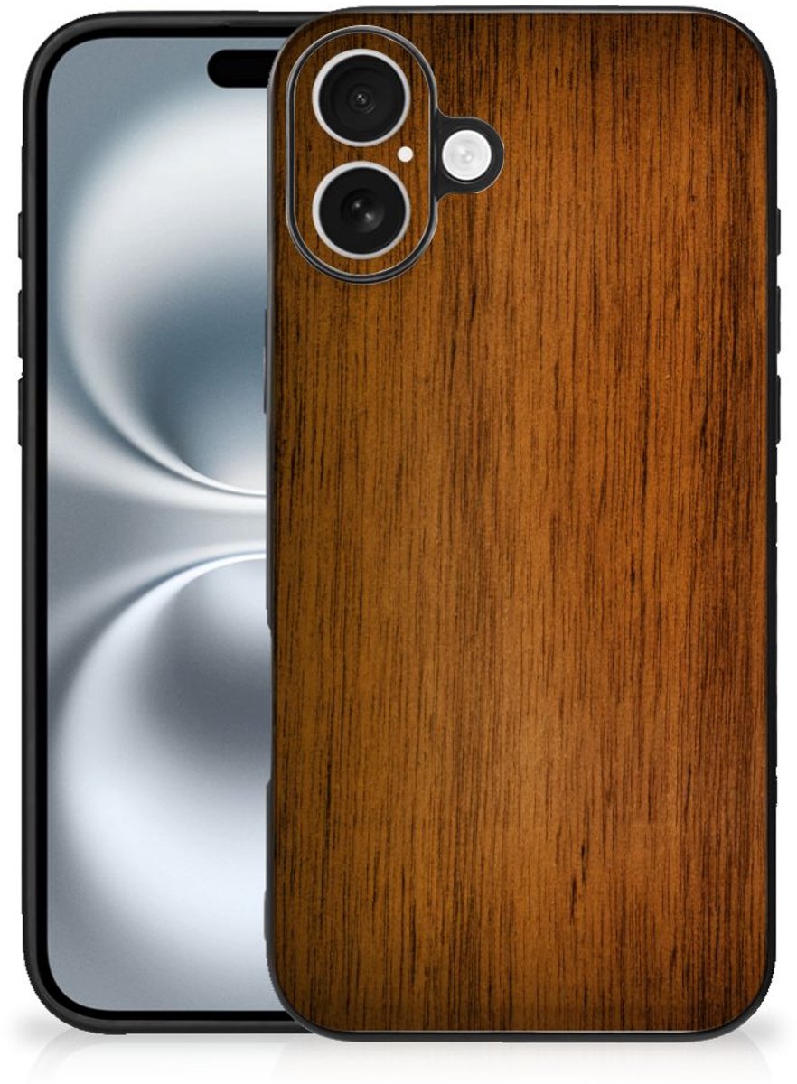 iPhone 16 Plus Houten Print Telefoonhoesje Donker Hout
