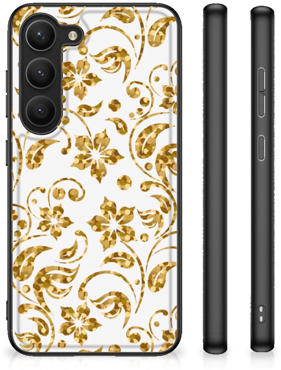Samsung Galaxy S23 Bloemen Hoesje Gouden Bloemen