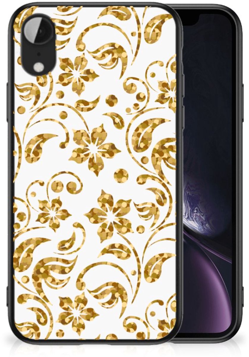 Apple iPhone XR Bloemen Hoesje Gouden Bloemen