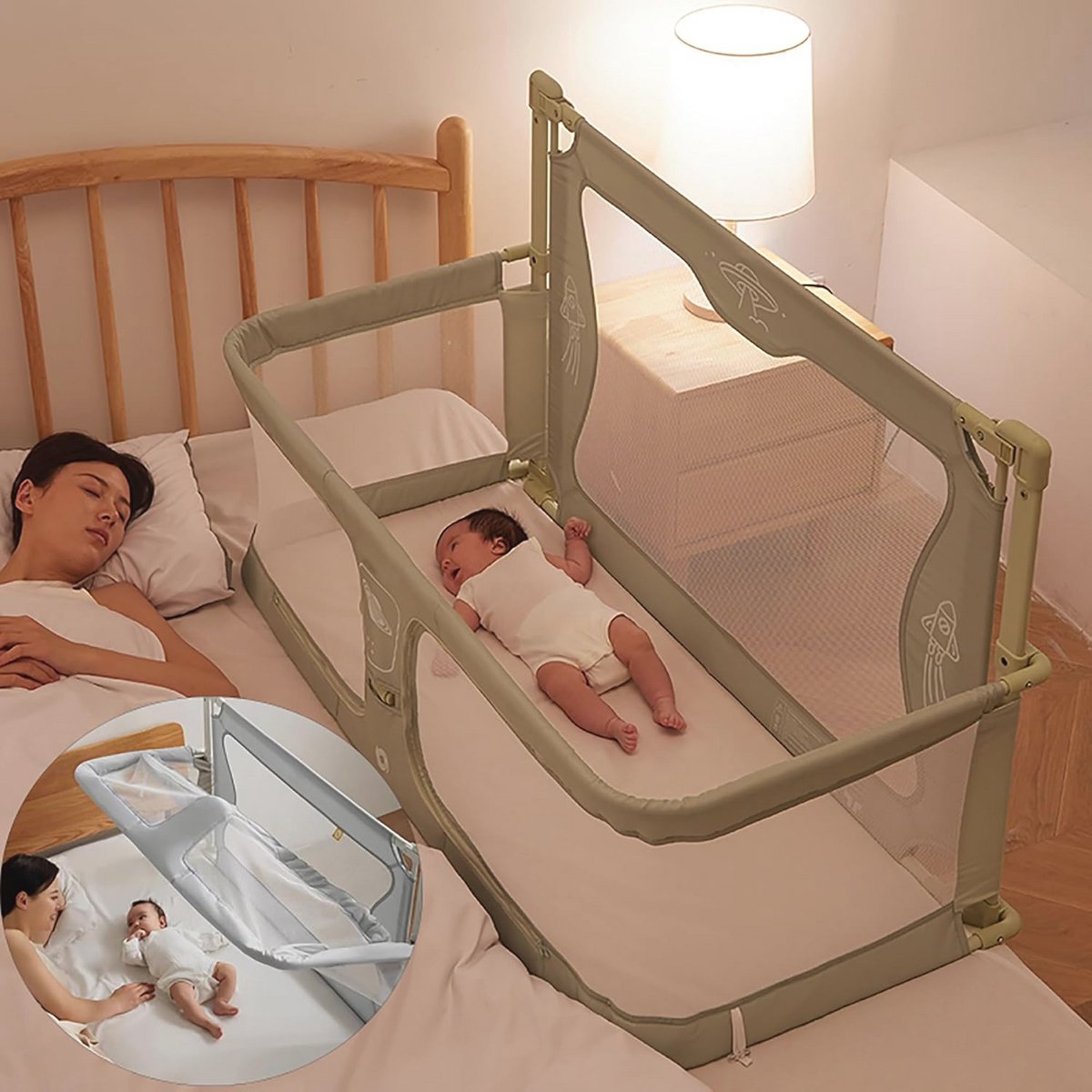 Image of 3-in-1 Schaalbare Wieg voor Baby's - Cosleeping Bedje met Verstelbare Hoogte en Klamboe - Ideaal voor 1-36 Maanden