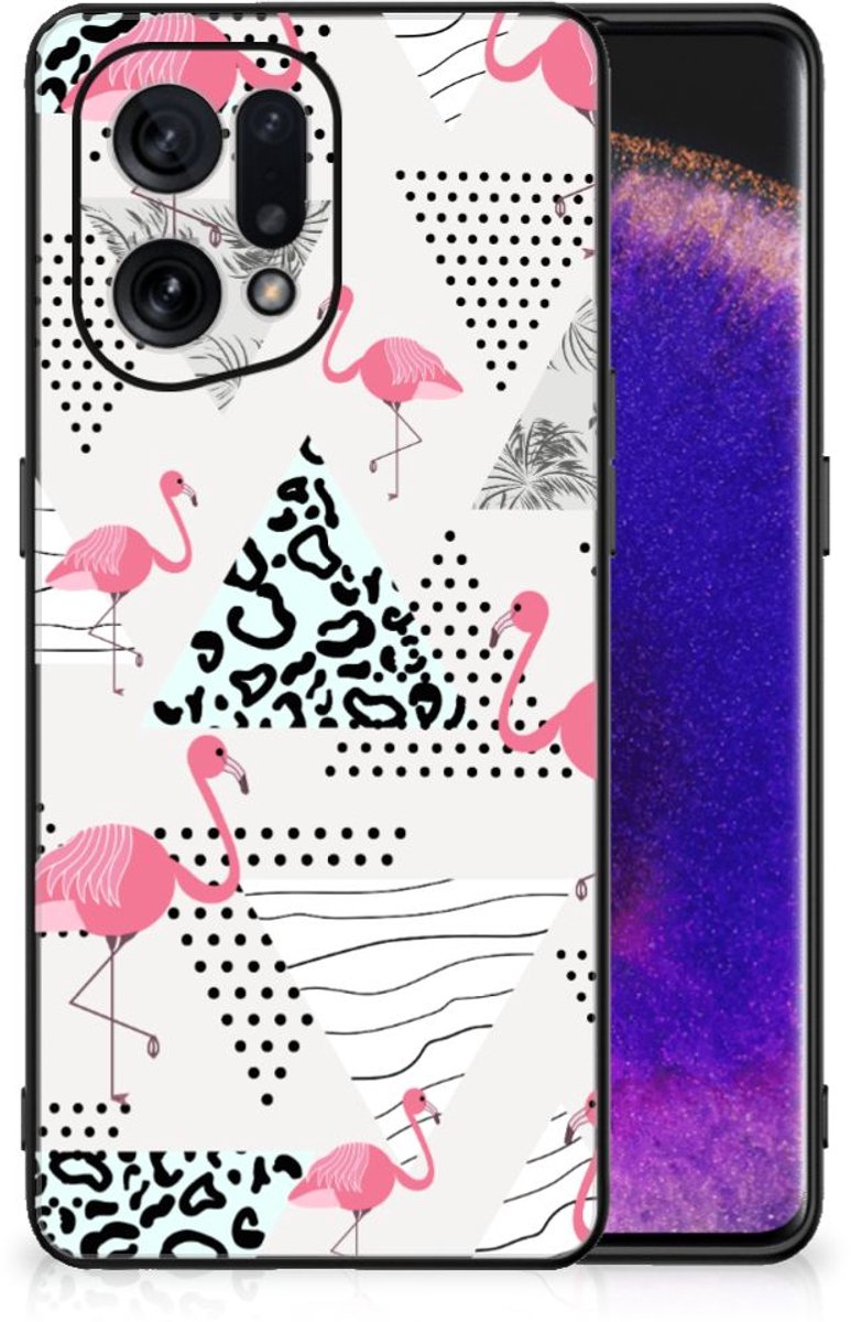 OPPO Find X5 Dierenprint Telefoonhoesje Flamingo Triangle