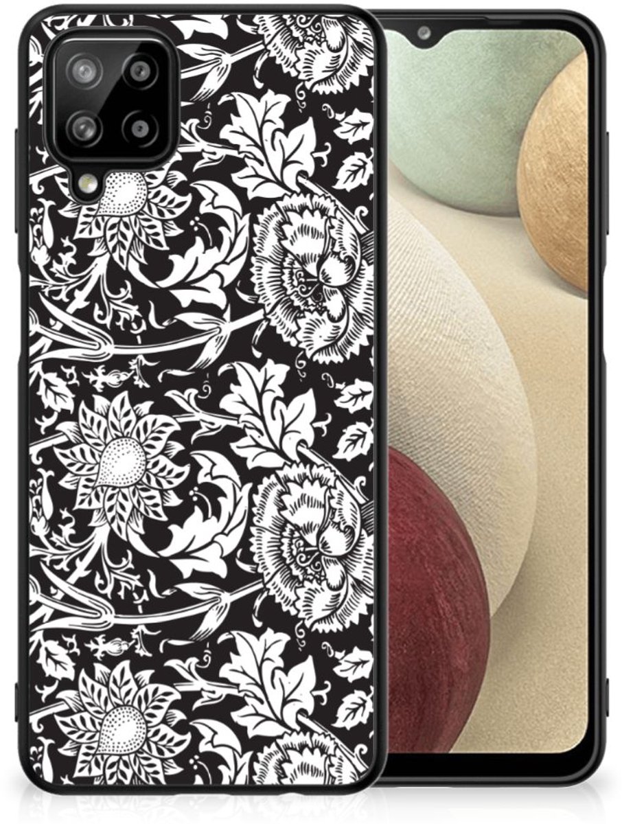 Samsung Galaxy A12 Bloemen Hoesje Black Flowers