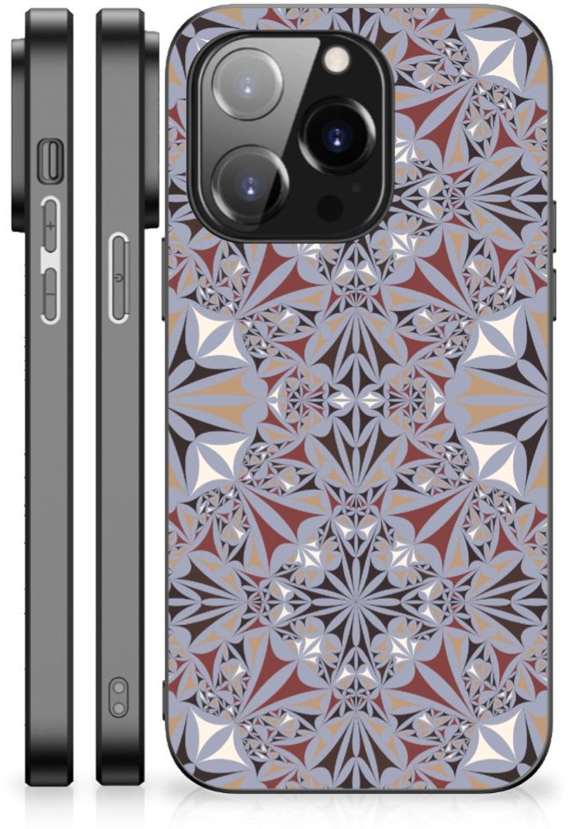 Back Cover voor iPhone 14 Pro Marmeren Print Telefoonhoesje Flower Tiles