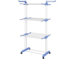 Tour de séchage pliable à 3 niveaux et 4 rouleaux - Acier inoxydable pour usage intérieur et extérieur
