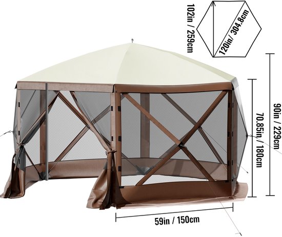 Paviljoentent, 3 X 3 M, 6-Zijdige Pop-Up Camping Shelter Met Gaasramen, Draagbare Draagtas En Haringen, Grote Schaduwtent Voor Buiten Kamperen, Gazon, Achtertuin van Outsunny — afbeelding 2