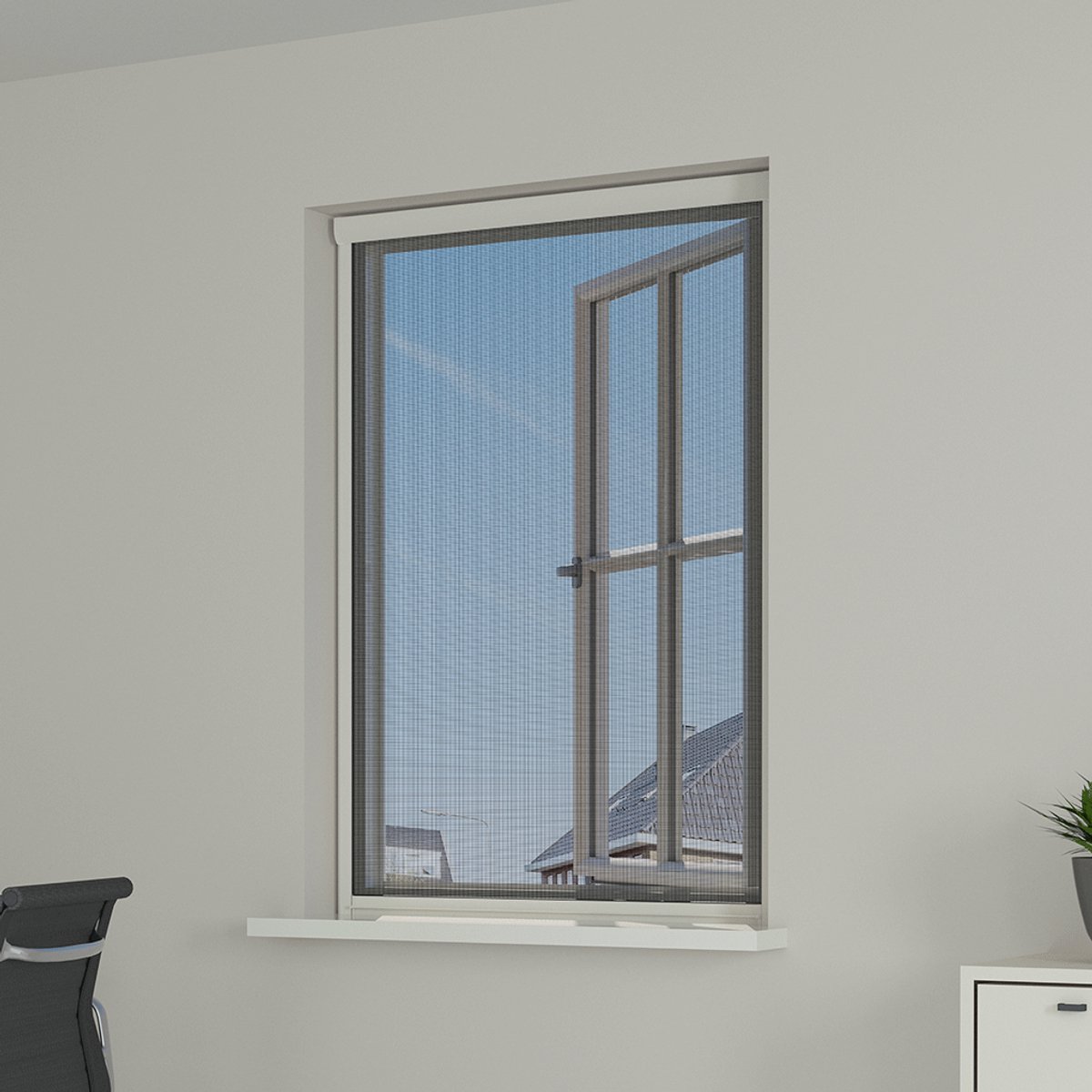 Livn rolhor raam Plus 60x155cm wit - Automatisch rolsysteem met demper - Gaas rolt op in cassette - Montage aan de binnen- of buitenzijde
