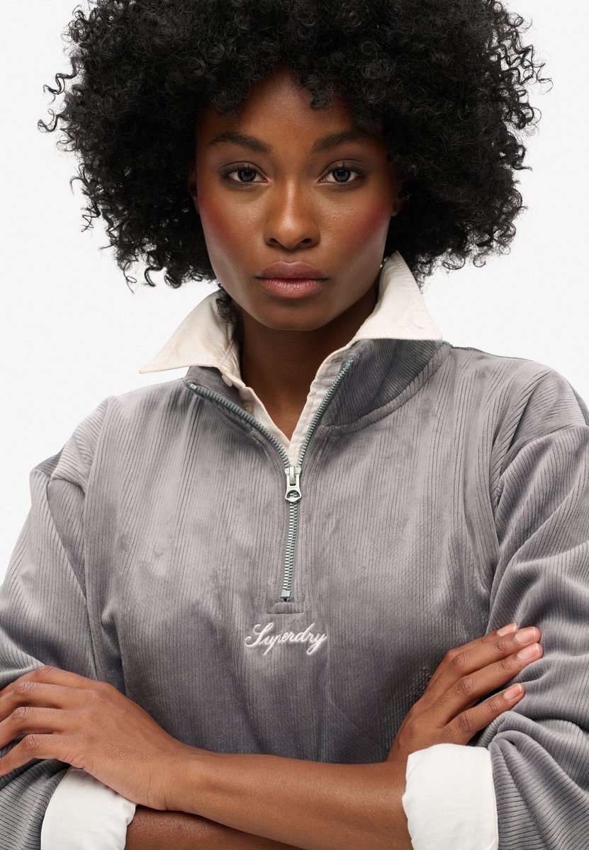 Superdry Country Club Velours Half Zip Trui Dames 40 Grijs