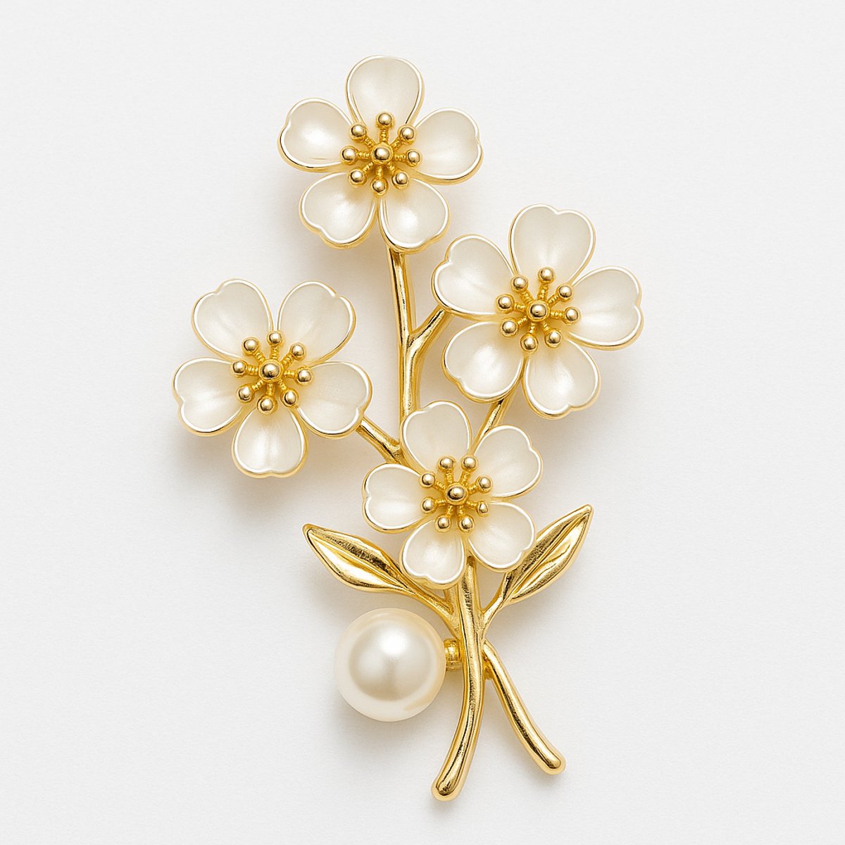 Xuternity® Pearl Blossom – Vergulde Broche met Zoetwaterparel en Bloemen | Luxe Dames Sieraad | Parel Broche voor Jurk of Jas